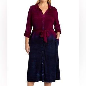Adyson Parker Plus Tie-dye Belted Midi Shirt Dress (NWT)